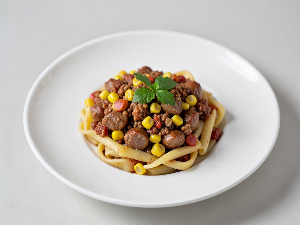 Würziges Wurst-Mais-Ragout mit Nudeln
