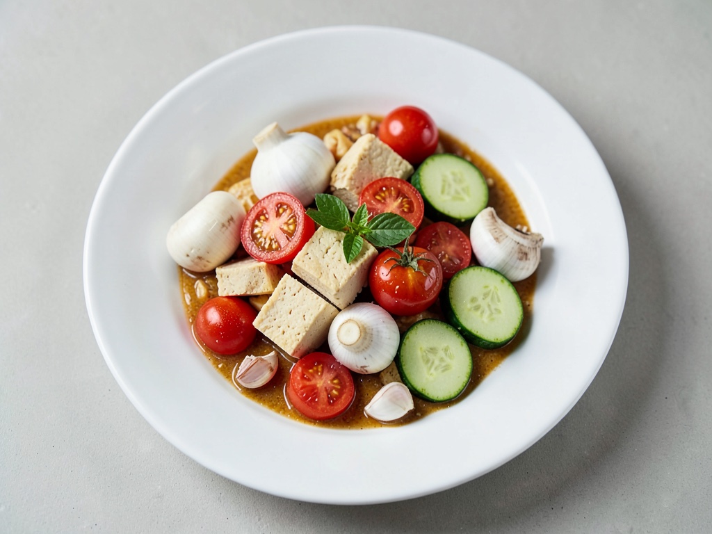 Poêle avec tofu, champignons et légumes colorés