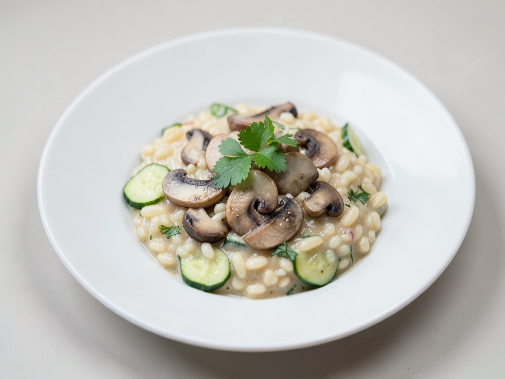 Risotto cremoso con funghi e cetrioli