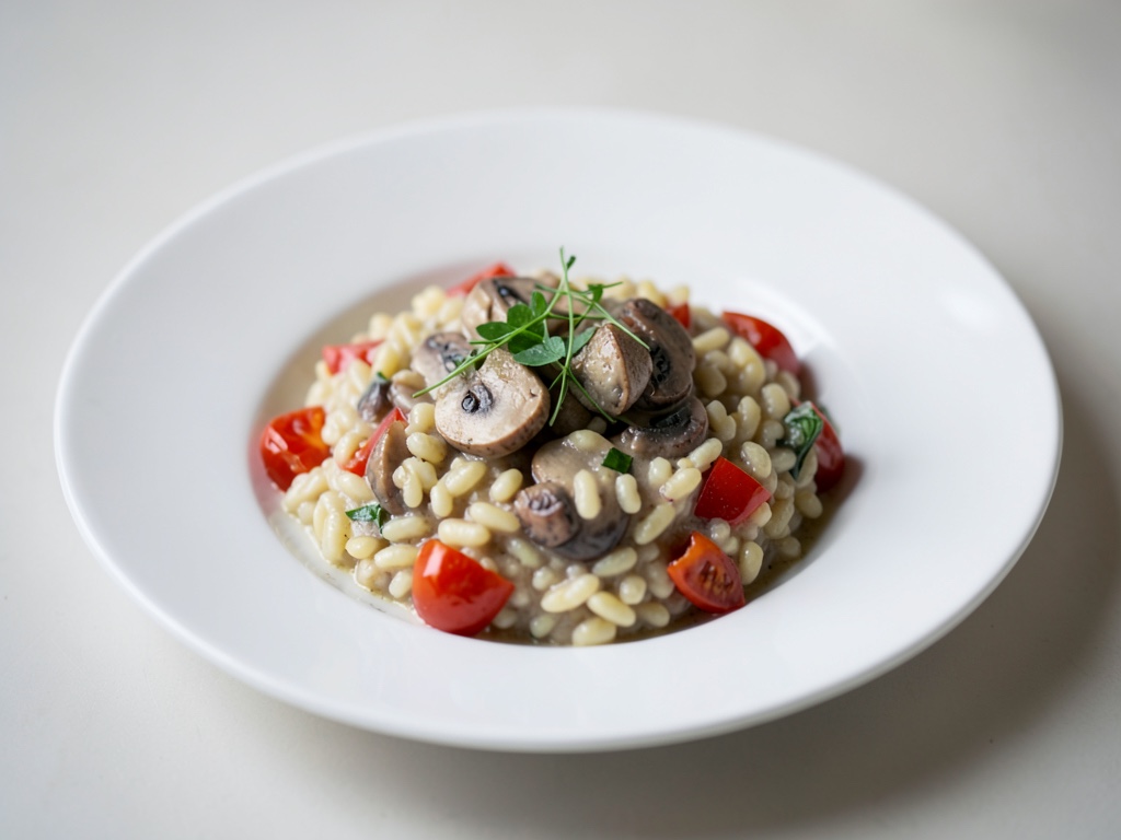 Risotto cremoso ai funghi con pomodori