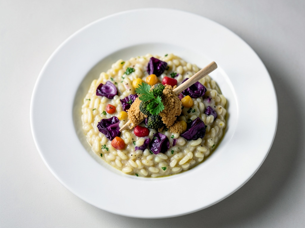 Risotto cremoso con funghi e cavolo di Bruxelles arrostito