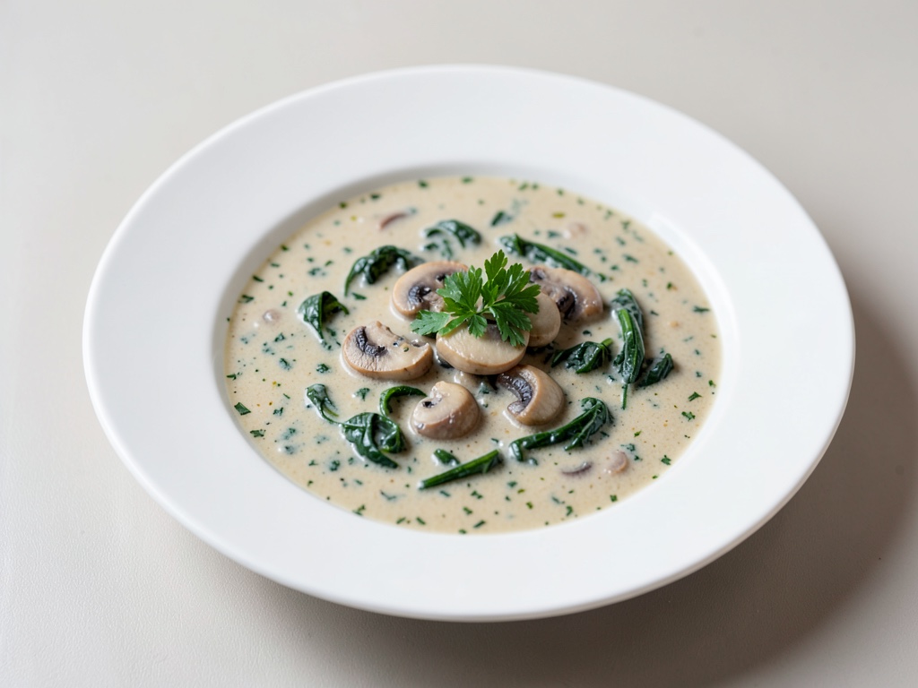 Zuppa cremosa di funghi e spinaci