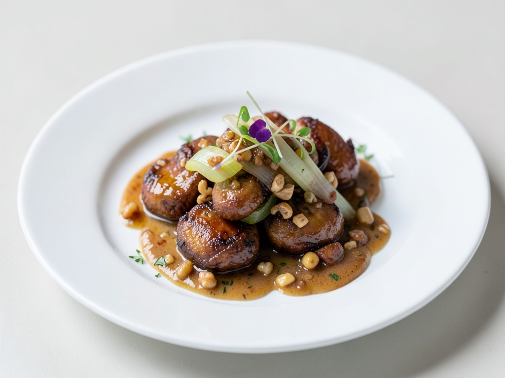 Funghi croccanti con porro e salsa alle noci