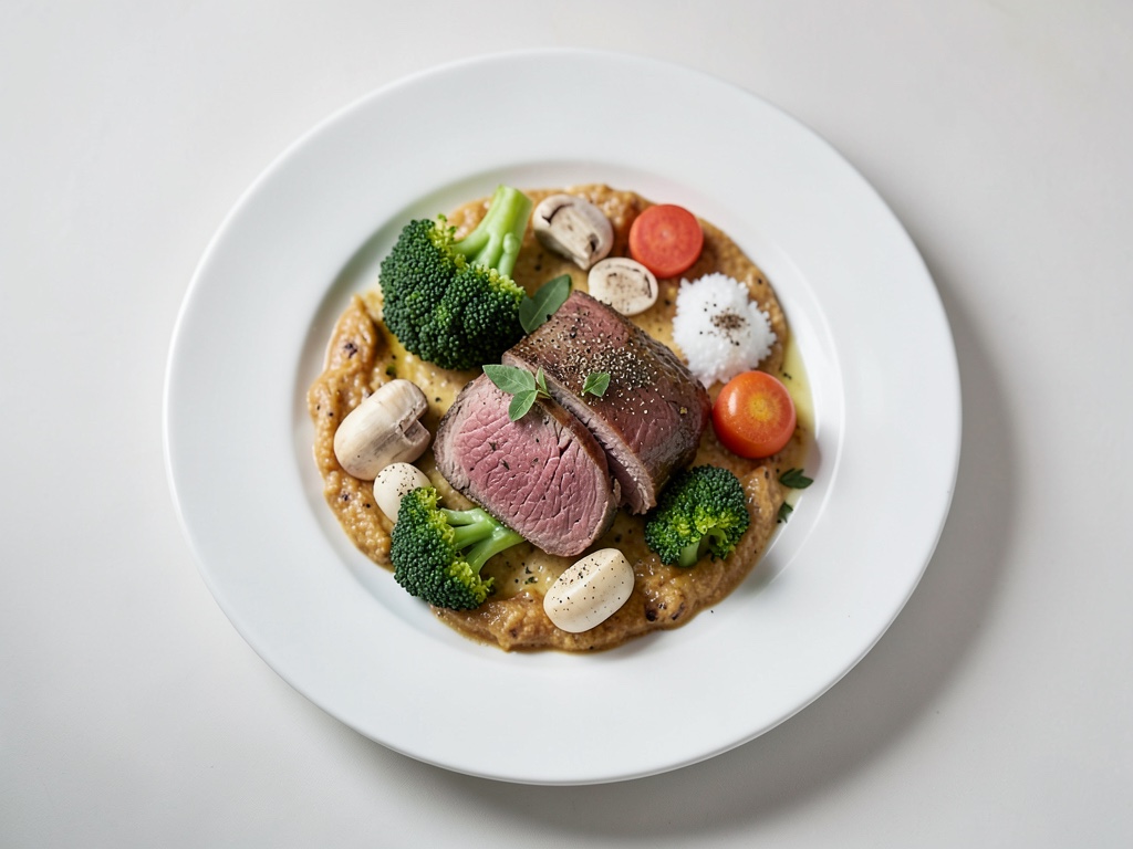Filetto di agnello con funghi e verdure stufati