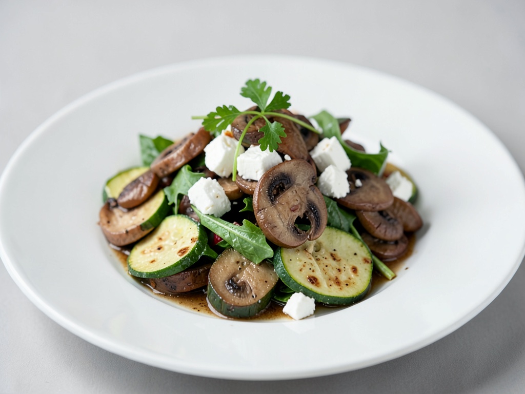 Salade tiède aux champignons et courgettes au feta