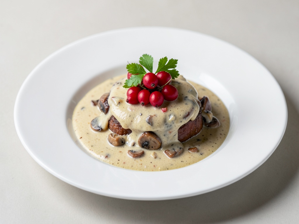 Salsa cremosa ai funghi con bacche di olivello spinoso