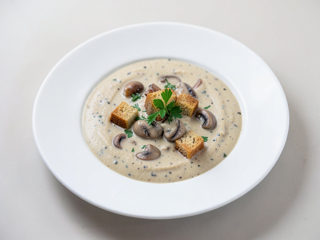 Zuppa cremosa di funghi con crostini