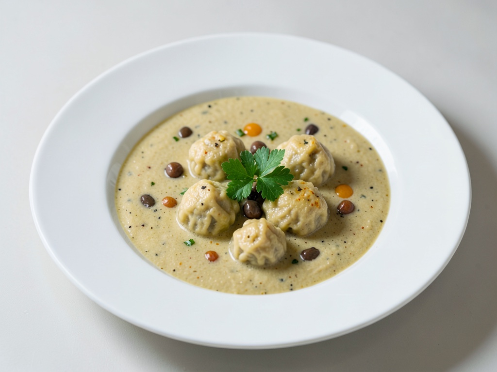 Zuppa cremosa di morelle con gnocchi di farina freschi