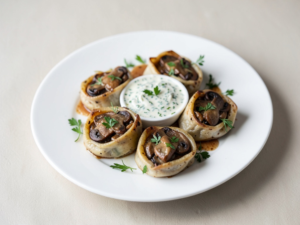 Sacchetti di funghi con salsa alle erbe