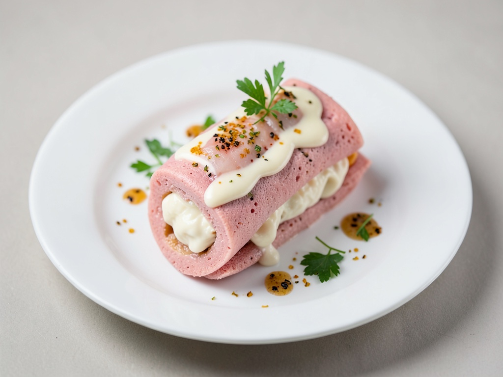Rouleaux de crêpes roses à la garniture crémeuse