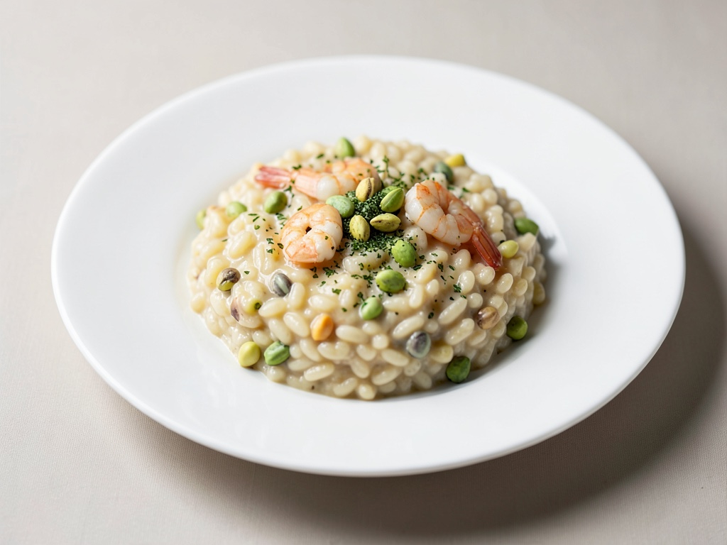 Risotto cremoso con pistacchi e gamberi