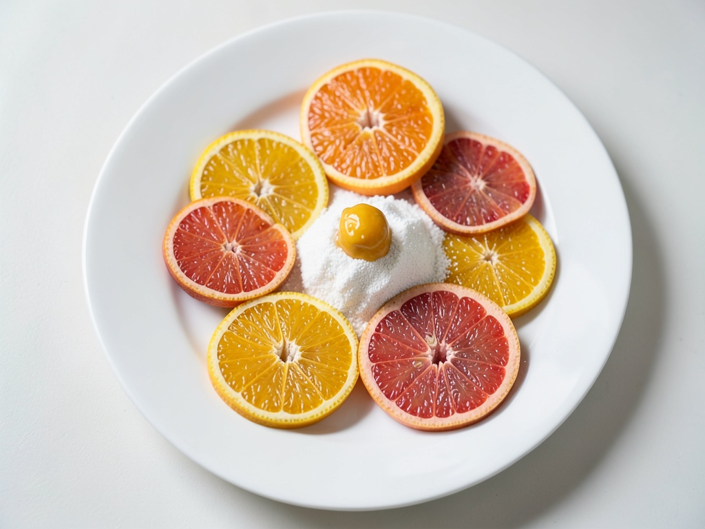 Pistazieneis mit marinierten Orangen- und Grapefruitstücken