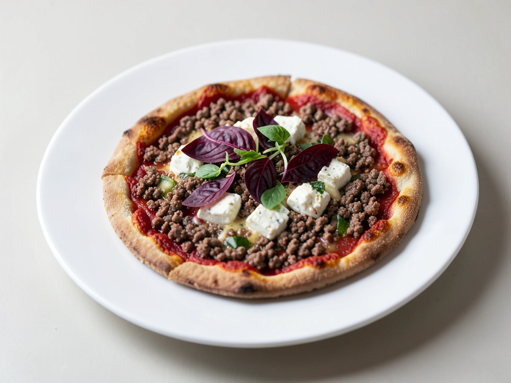 Pizza di agnello con formaggio di capra e radicchio