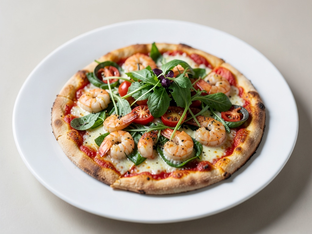 Pizza ai gamberi con condimento fresco