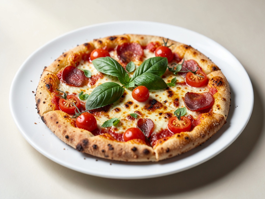 Pizza croccante con pomodorini e basilico fresco