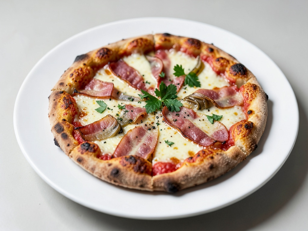 Pizza croccante al porro, pancetta e Roquefort