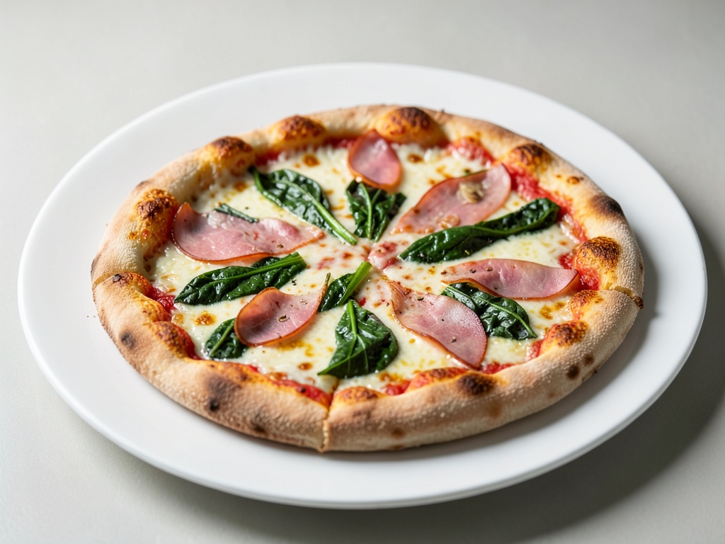 Pizza con spinaci e prosciutto