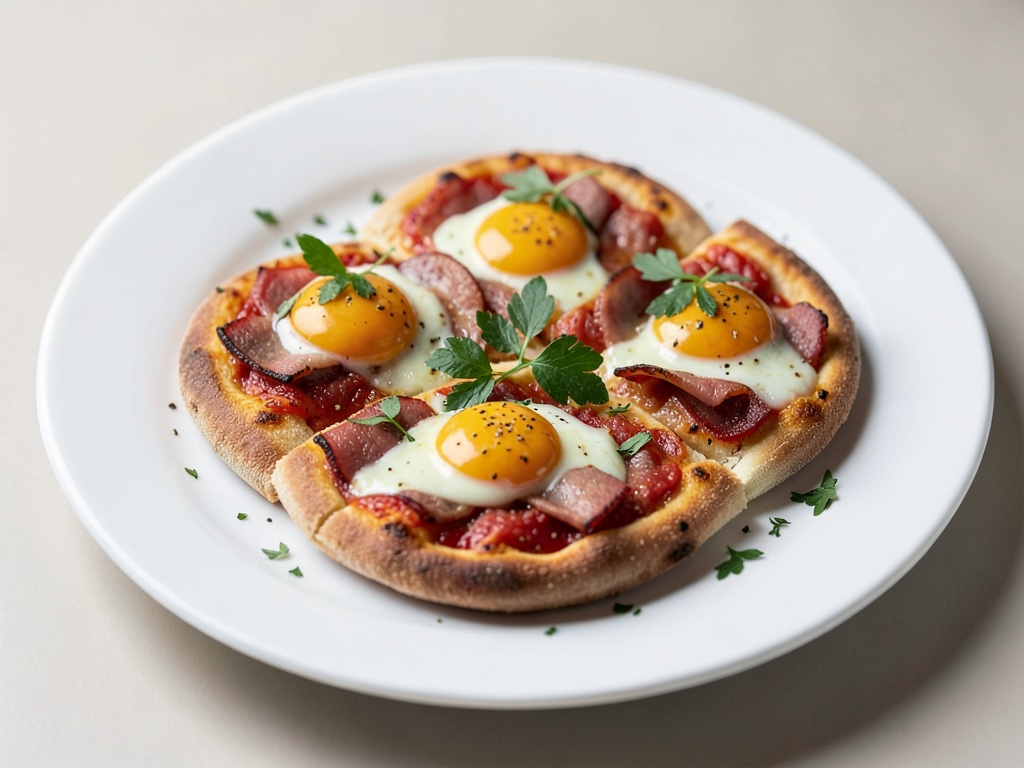 Mini-pizze con roastbeef e uovo