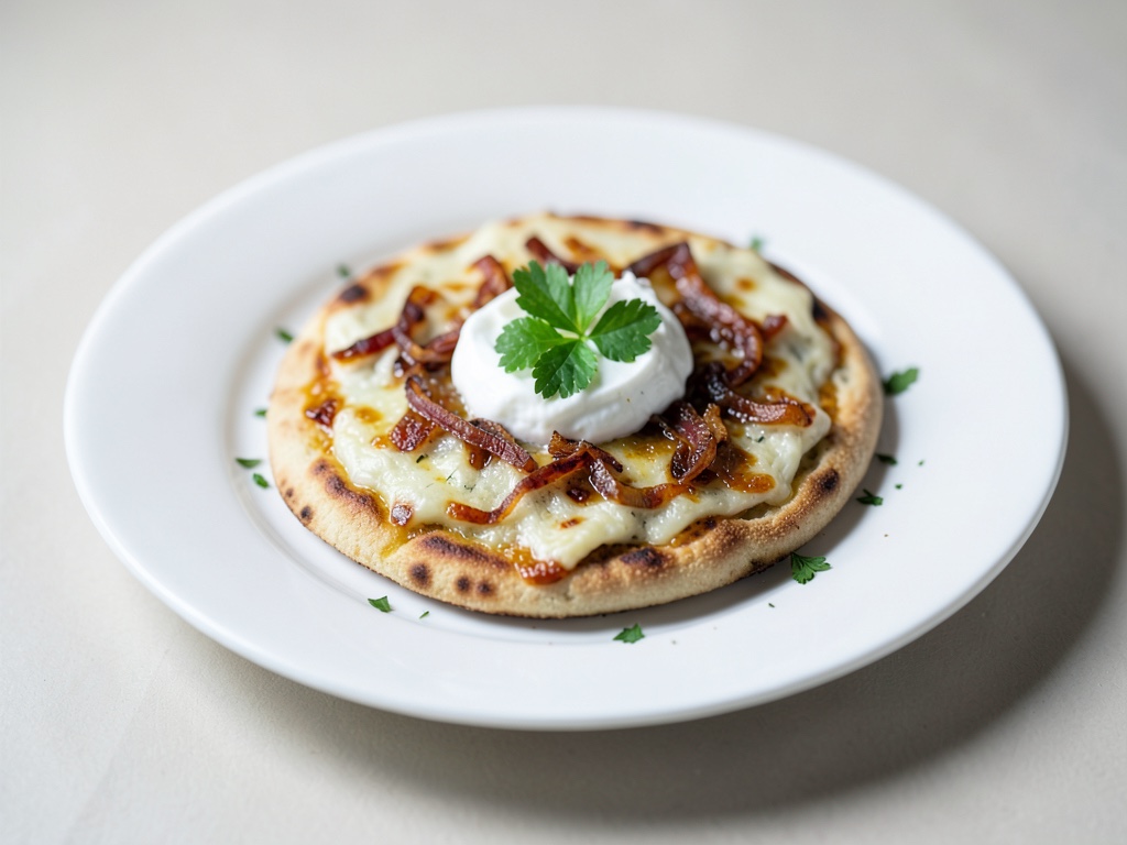 Flatbread con topping di panna acida e cipolla