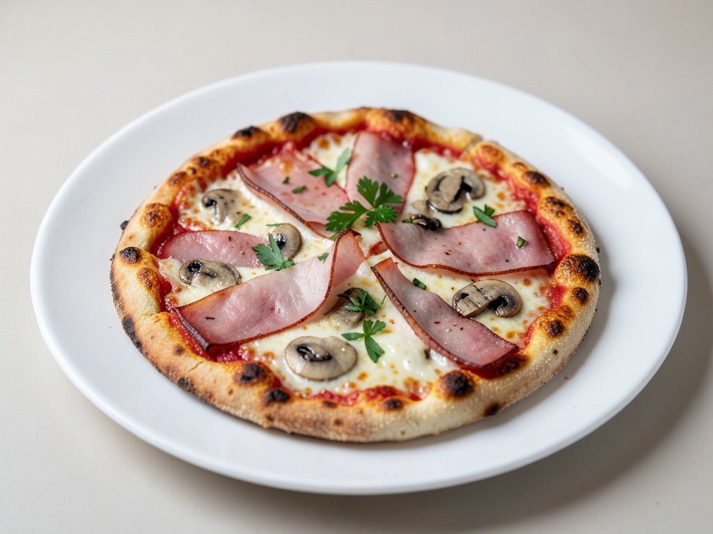 Pizza croccante con prosciutto e funghi