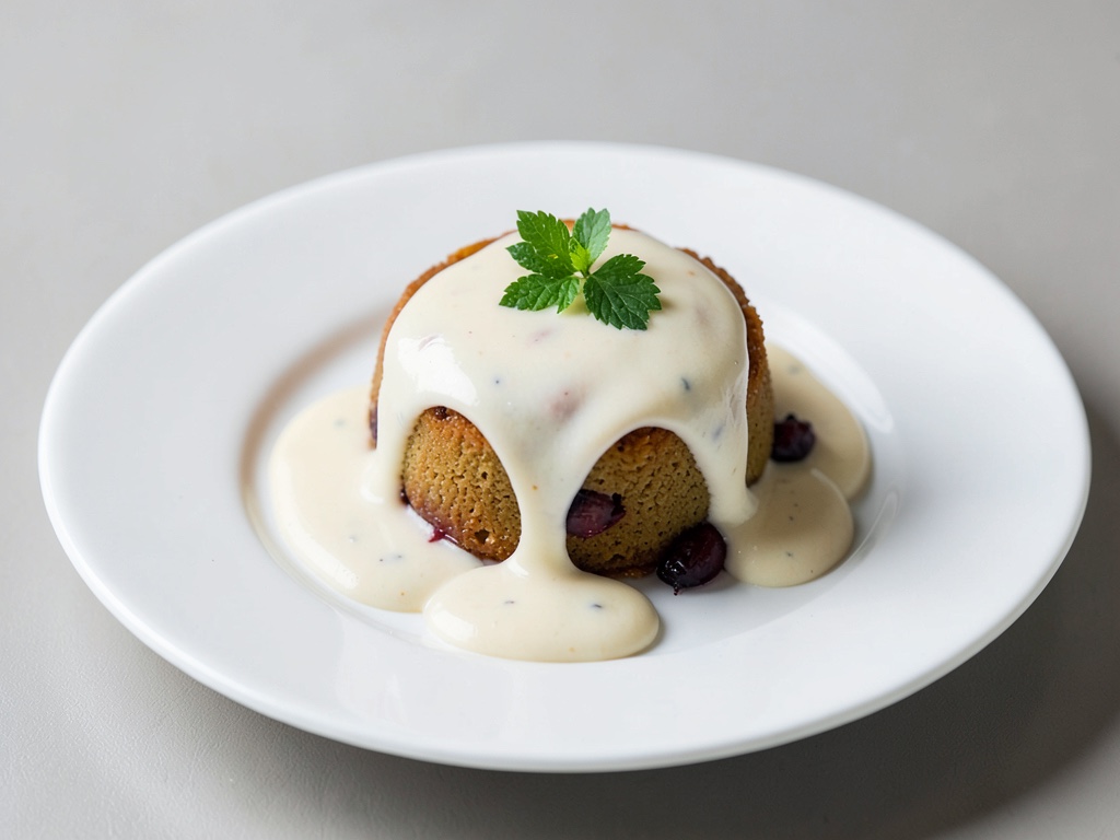Puding tradicional con cremosa salsa de vainilla
