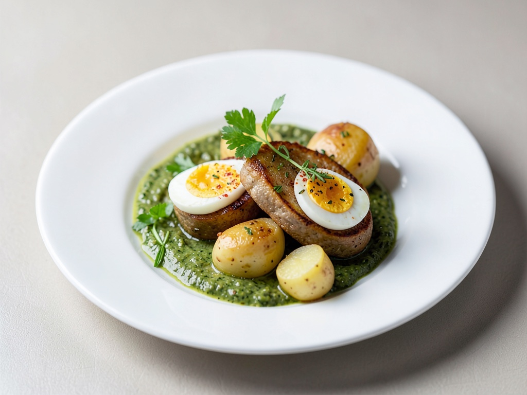 Uova in camicia con patate e salsa verde