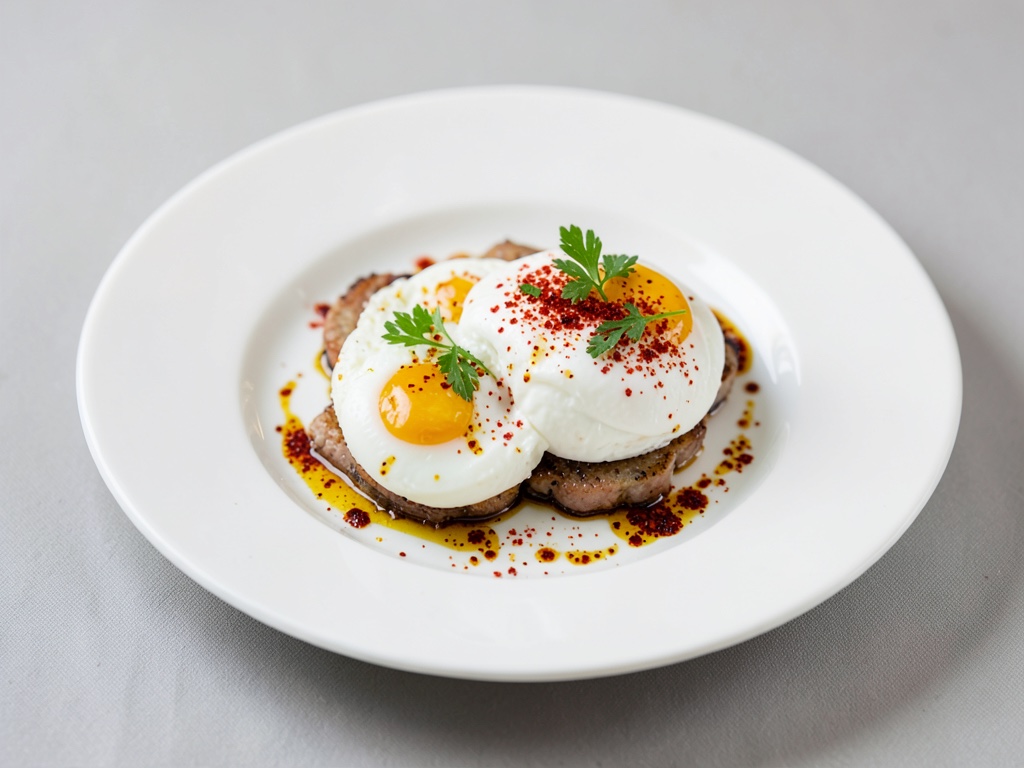 Uova alla coque con yogurt e olio al peperone