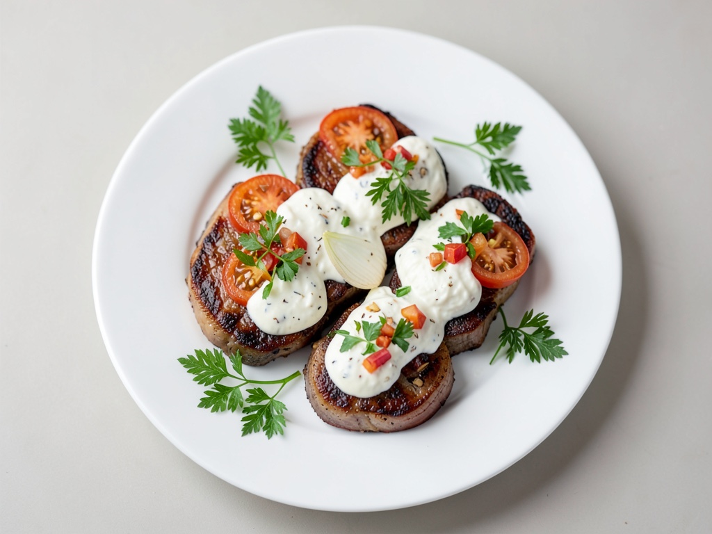 Fettine tenere di filetto di vitello in salsa cremosa di yogurt e pomodori