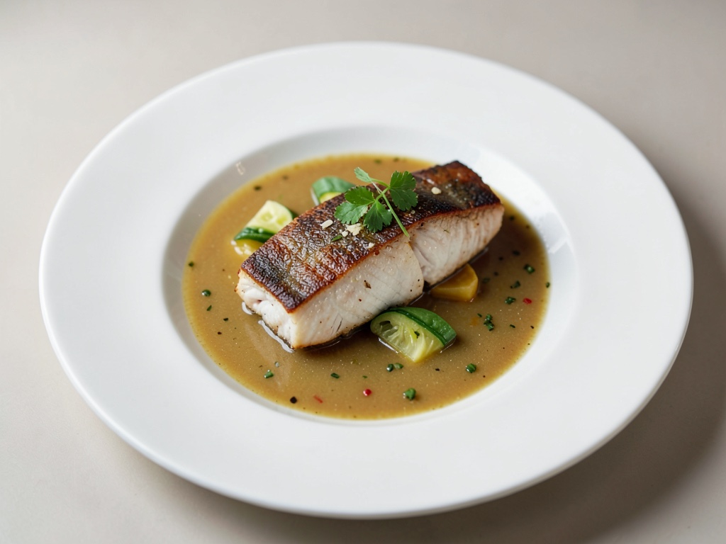 Pesce tenero in umido con brodo aromatico