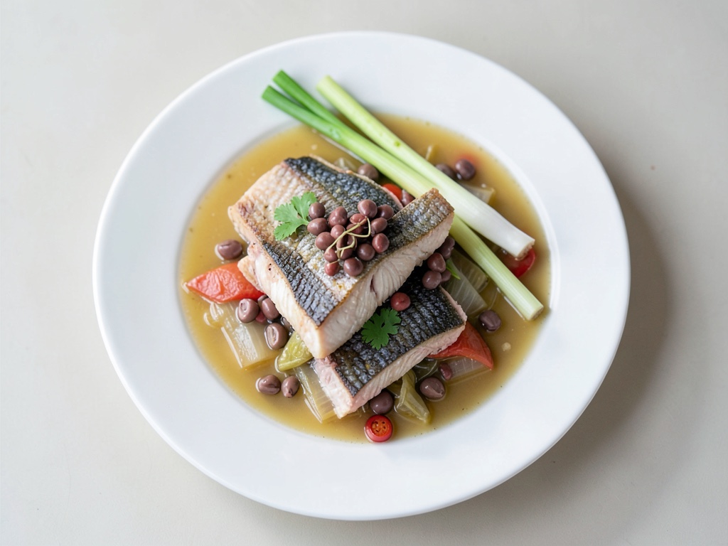 Merluzzo tenero in brodo vegetale aromatico