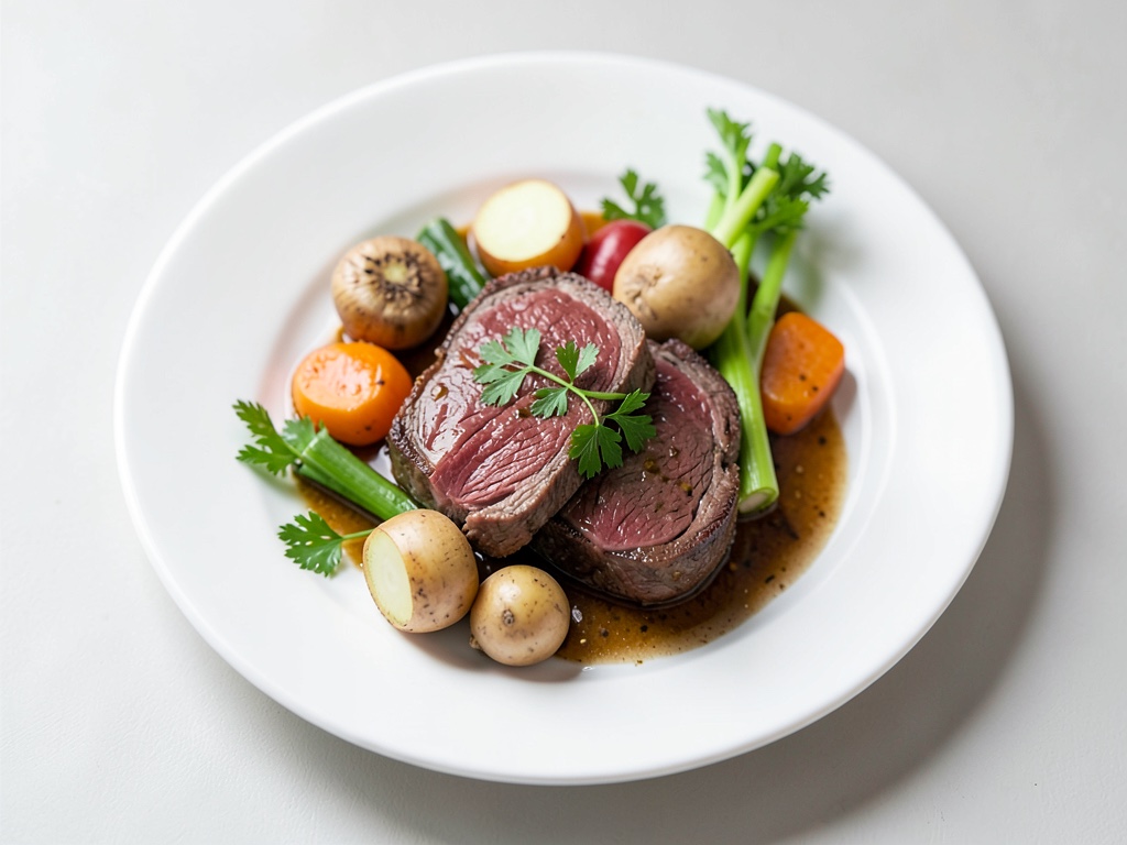 Filetto di manzo tenero dal brodo con verdure colorate