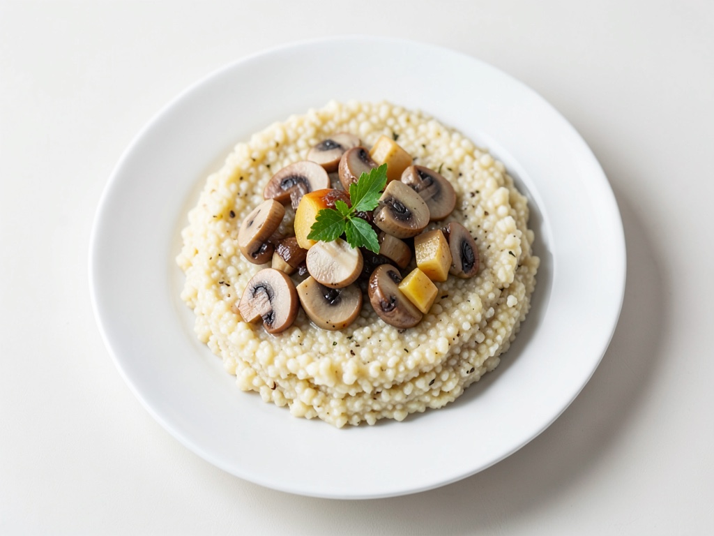 Polenta cremosa con salsa di panna e funghi champignon