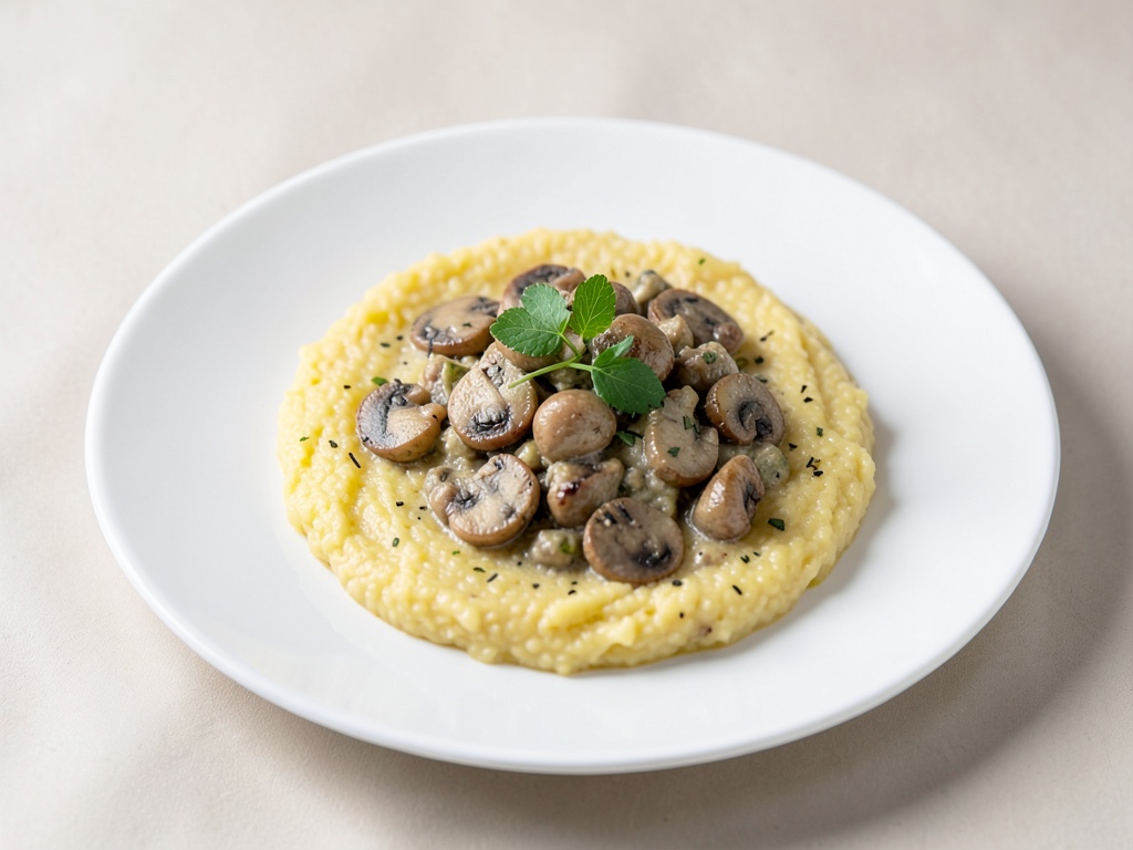Polenta cremosa con ragù di funghi