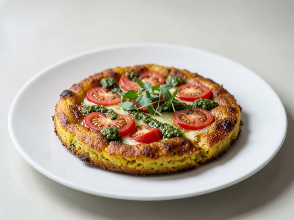 Pizza di polenta croccante con pomodoro e pesto