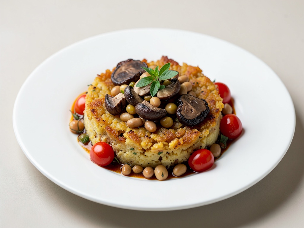 Polenta croccante con funghi, fagioli e pomodori