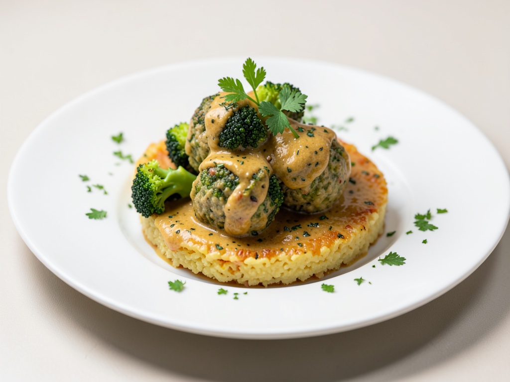 Polpette di polenta italiane con broccoli e salsa cremosa al curry