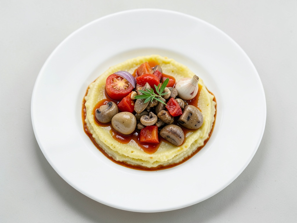 Strisce di polenta con verdure di funghi e pomodori
