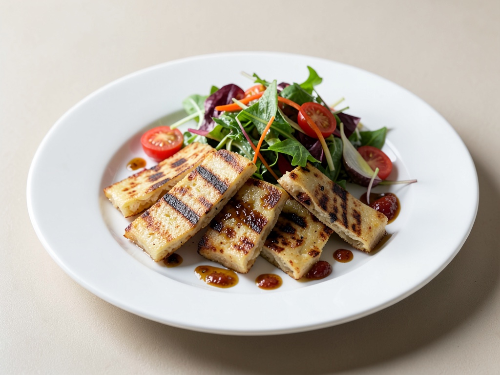 Strisce di polenta alla griglia con insalata di verdure fresche