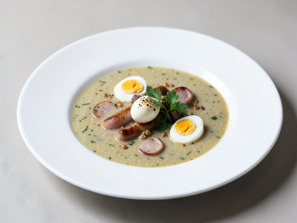 Sopa polaca de Zurek con salchichas y huevos de codorniz