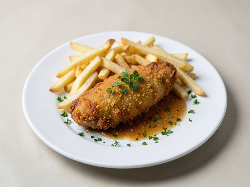 Pescado al horno crujiente con patatas fritas caseras