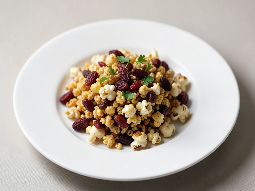 Granola crujiente de palomitas con pasas