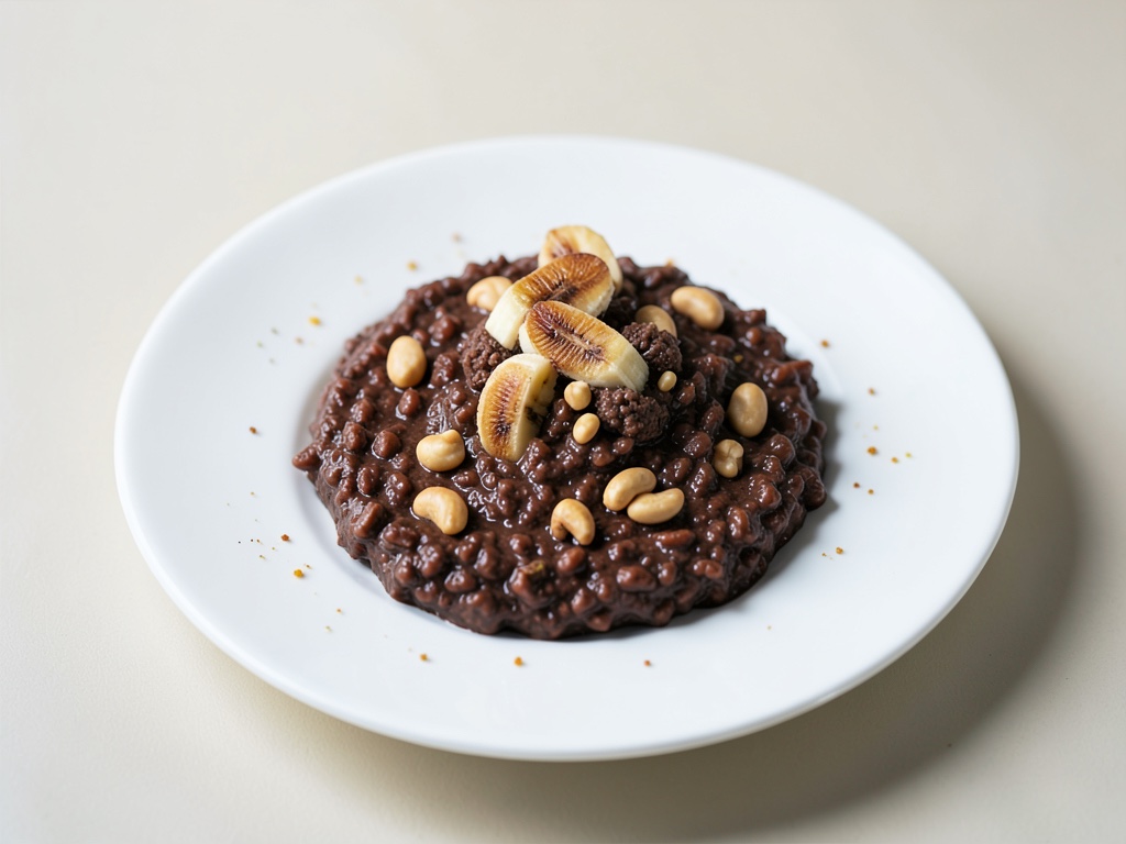 Porridge de plátano y chocolate con cacahuetes tostados
