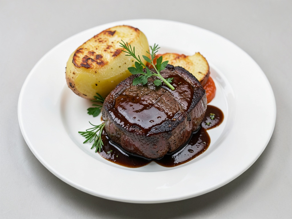 Suculento bistecca Porterhouse con patata al forno croccante