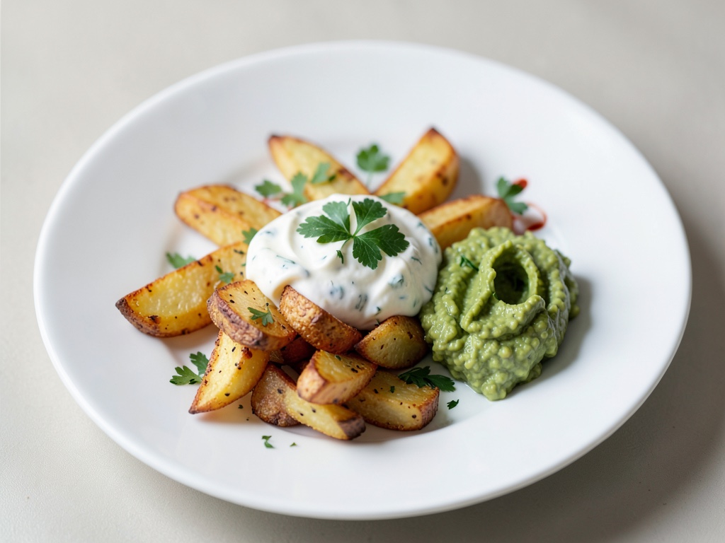 Bastoncini di patate con dip allo yogurt e guacamole