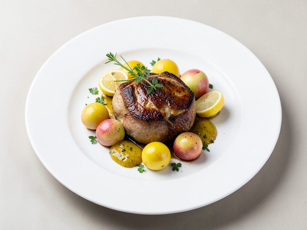 Poularde au four aux boules de citron et de pomme