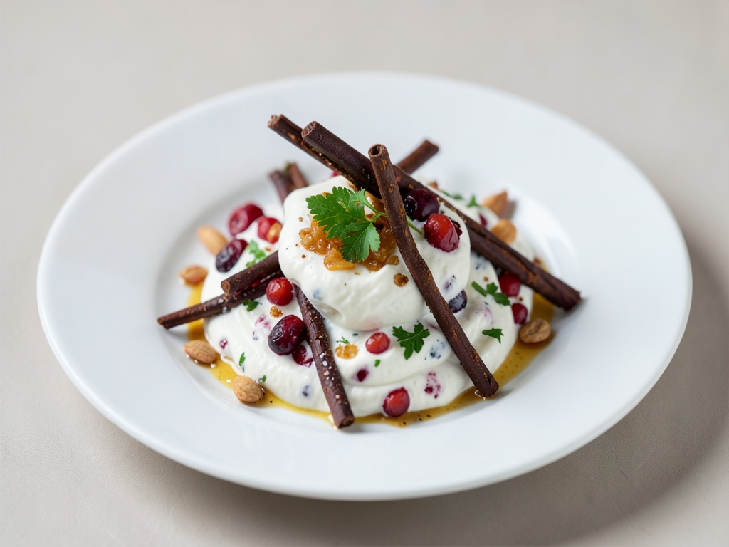 Luftiger Preiselbeer-Joghurt mit Schokoladen-Mandel-Sticks