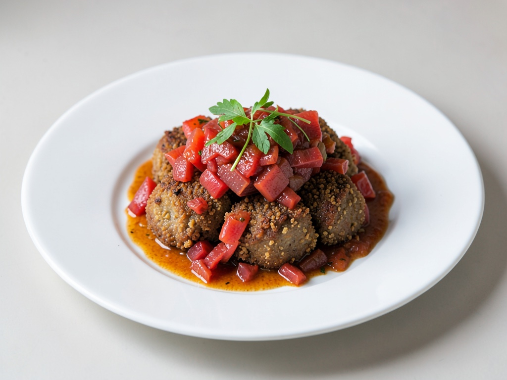 Polpette di pane pressate croccanti con insalata di cavolo succosa