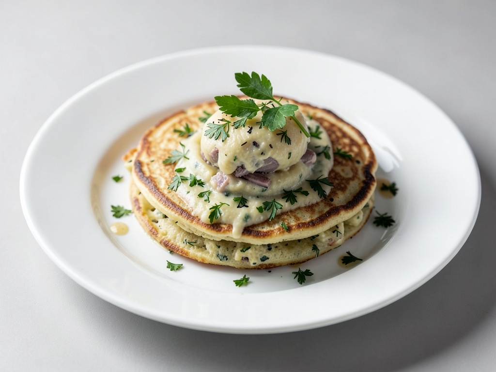 Kartoffel-Aal-Püree in Kräuter-Pfannkuchen