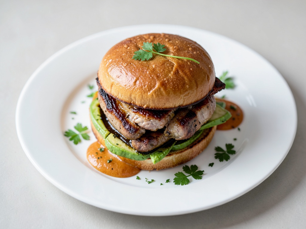 Pechuga de pavo a la plancha con hamburguesa de aguacate