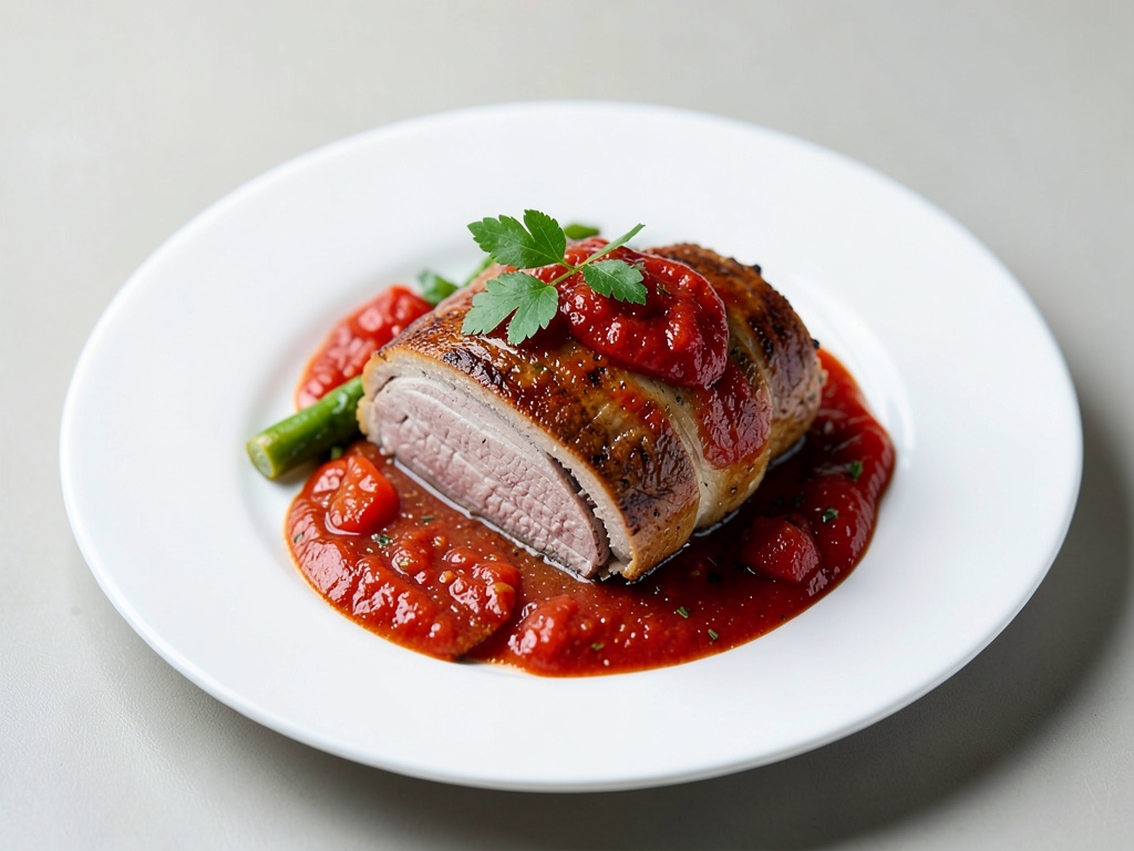 Pollo succoso con salsa di pomodori
